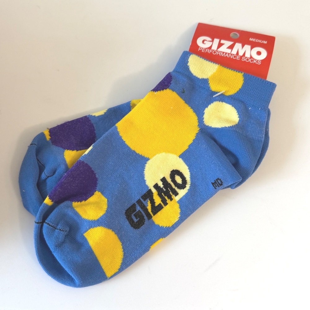 Gizmo Performance Socks Blue Yellow Purple Polka Dot Ankle Athletic Medium USA